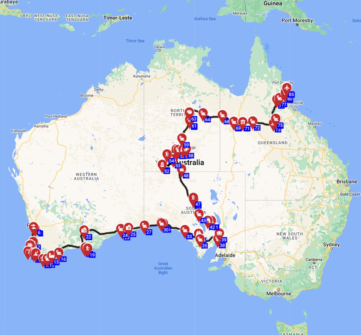 Map for Perth to Crains - The Aussie Heartlands Adventure